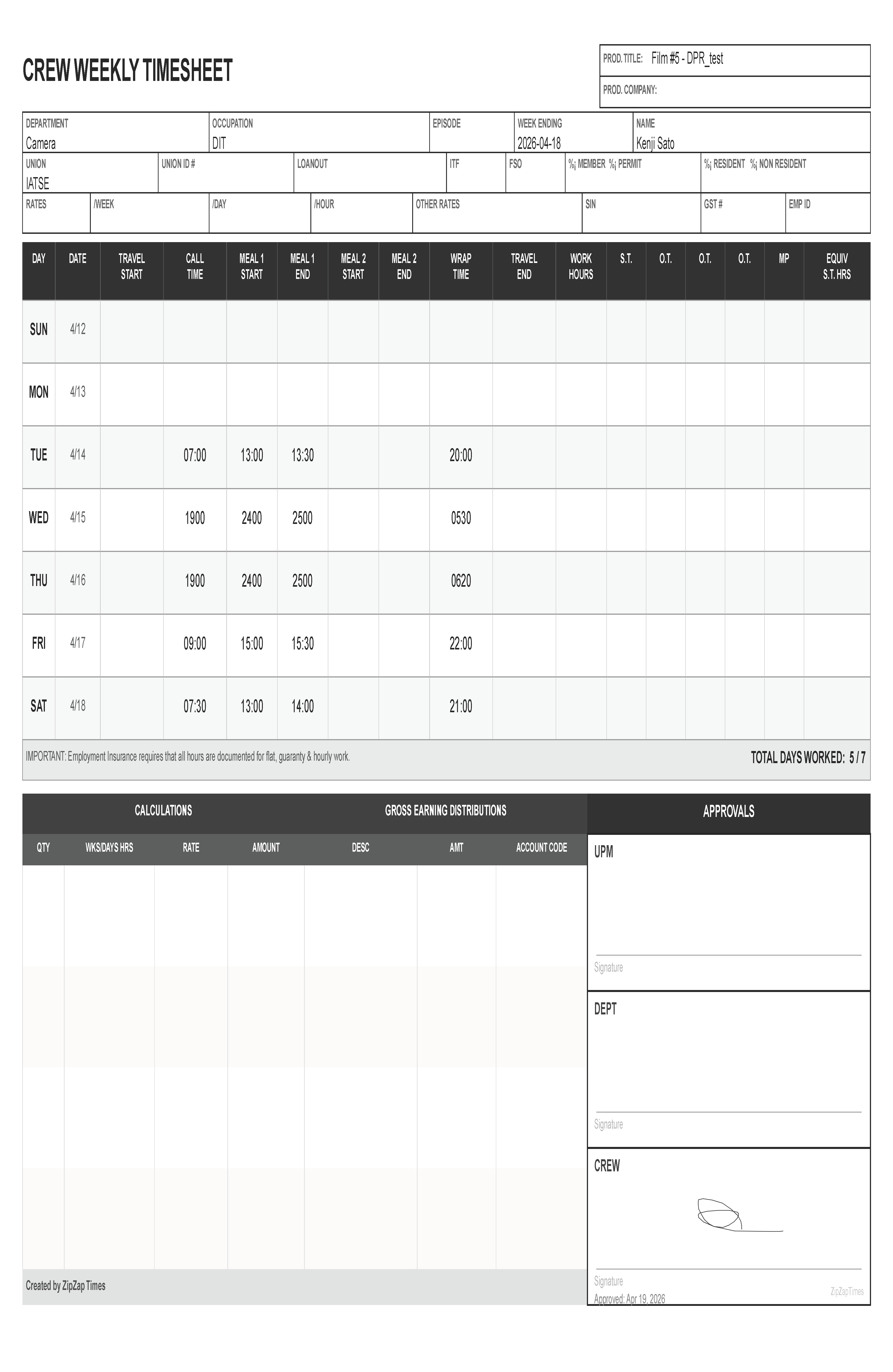 Weekly Timecard
